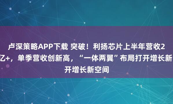 卢深策略APP下载 突破！利扬芯片上半年营收2.84亿+，单季营收创新高，“一体两翼”布局打开增长新空间